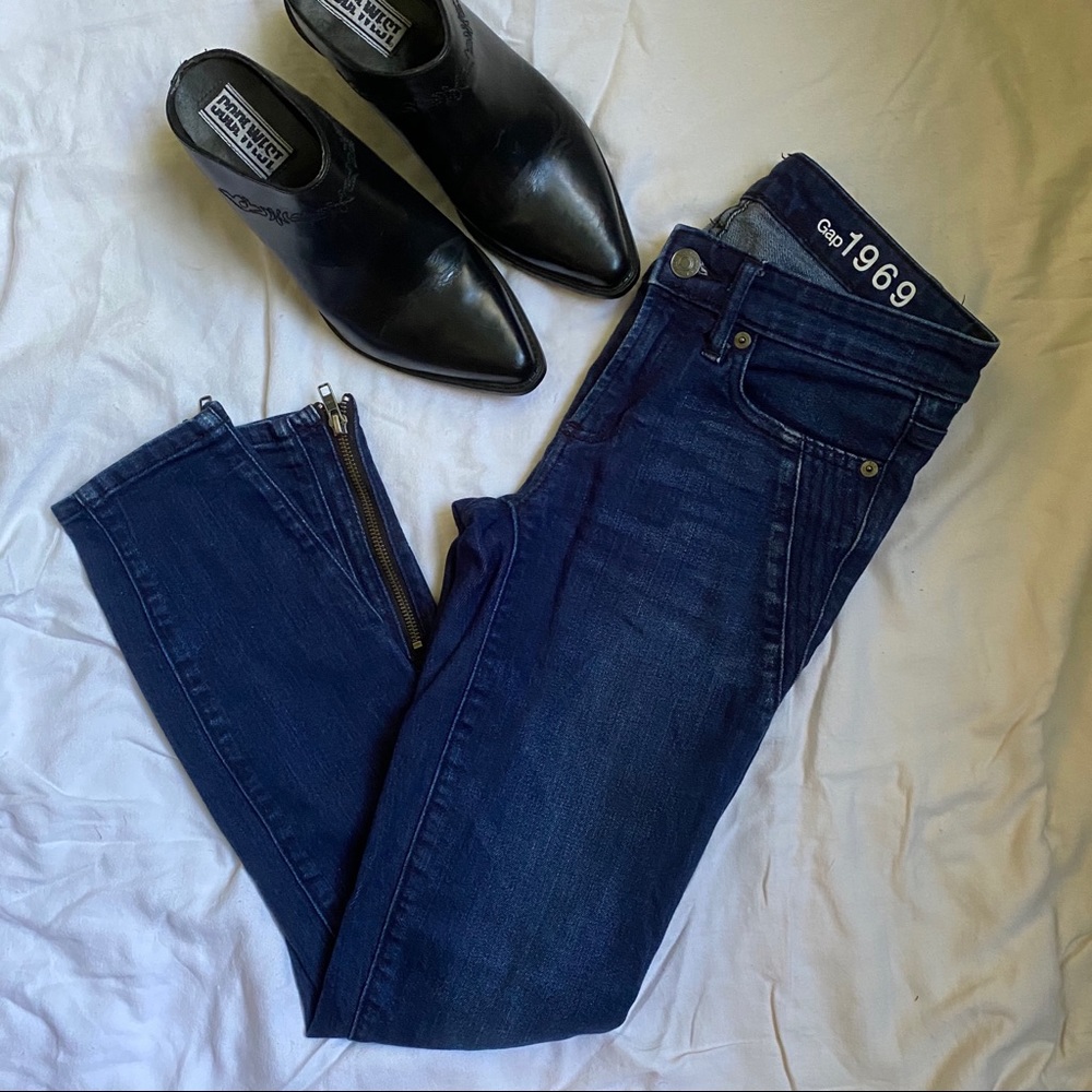 Gap 1969 Always Skinny Sz 24 Jeans Dark Moto Zip